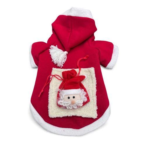 Santa's Bag Yılbaşı Köpek Kıyafeti Premium Kırmızı Polar | Kapüşonlu Noel Köpek Kostümü | Küçük Irklar İçin