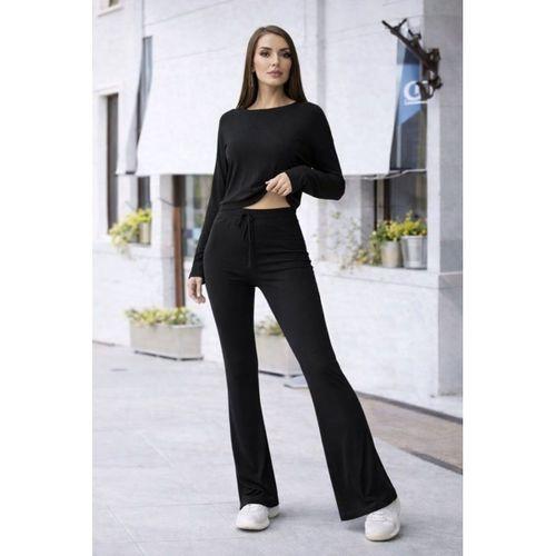 Kadın Bisiklet Yaka Crop Ve Ispanyol Paça Pantolon Ikili Takım
