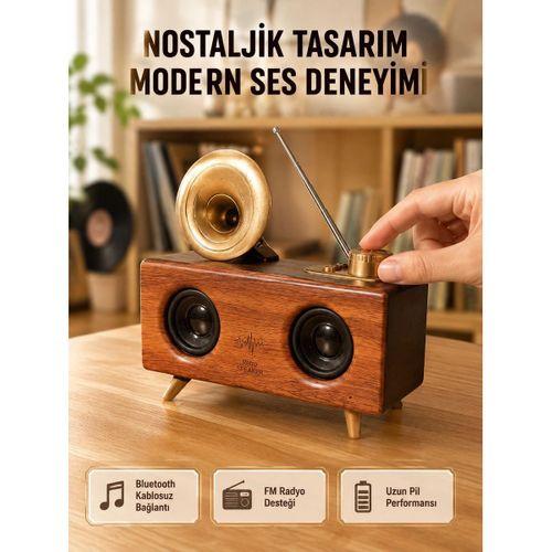 Nostaljik Gramofon Bluetooth Hoparlör – Fm Radyo + Usb + Sd Kart Destekli