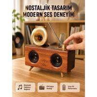 Nostaljik Gramofon Bluetooth Hoparlör – Fm Radyo + Usb + Sd Kart Destekli
