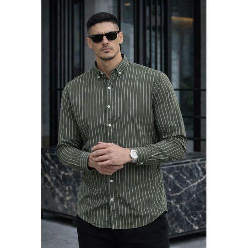 Chad Modal Kumaş Çizgili Yazlık Relaxed Fit Erkek Gömlek - Yeşil