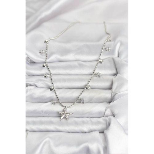 Pirinç Gümüş Renk Zirkon Taşlı Deniz Yıldızı Model Kadın Kolye - TJ-BKO10654