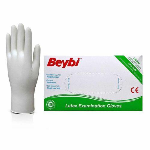 Beybi Pudralı Beyaz Lateks Muayene Eldiveni 100'lü L