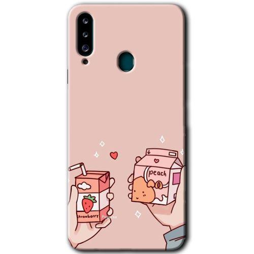 Potkal Hediye Fabrikası Samsung Galaxy A20s HD Baskılı Kılıf + 9D Tam Ekran Koruyucu - Meyveli Süt