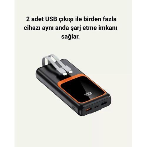 Taşınabilir Şarj Cihazı 20000 Mah | 22.5w Hızlı Şarj + Dijital Ekran + Kablo Dahil