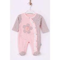 Çiçek Nakışlı % 100 Pamuk Ayaklı Kız Bebek Tulumu