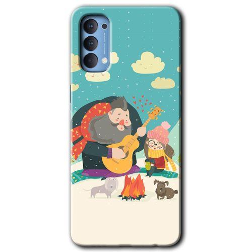 Oppo Reno 4 Kılıf HD Desen Baskılı Arka Kapak + Temperli Cam - Kış Pikniği