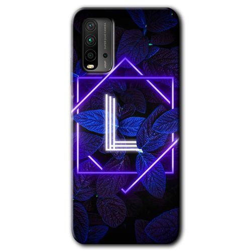Poco M3 Kılıf Baskılı Kapak - Dark Neon Yaprak L Harfi + 5D Tam Kaplayan Cam