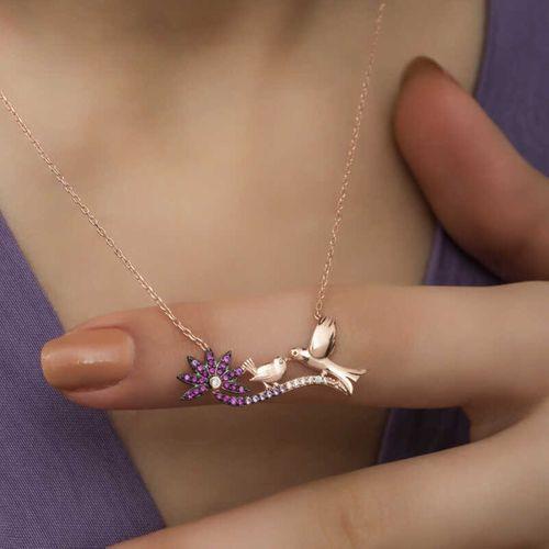 ​Lucky Life 925 Ayar Gumuss  Rose Anne Ve Yavru Kuş Bayan Kolye