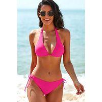 Kadın Fuşya Belden, Boyundan Bağlamalı Ve Ayarlanabilir Külotlu Üçgen Bikini Mayo Takımı