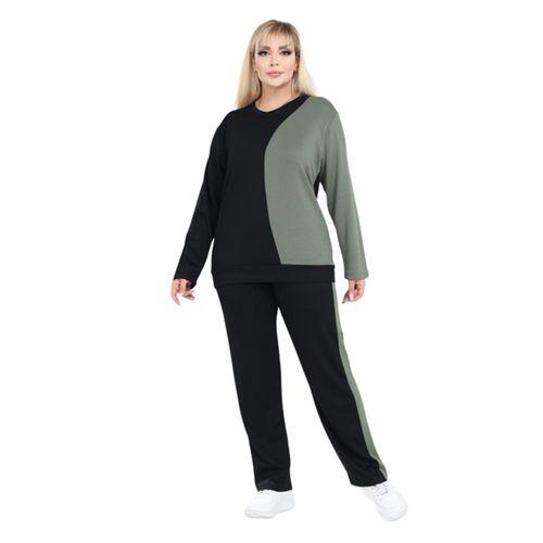 Melsay Butik Siyah Yeşil Renk Bloklu Modal Kadın Eşofman Takımı