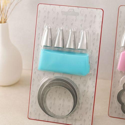 Pasta Süsleme Seti 8 Parça (Krema Torbası, Metal Uçlar, Kurabiye Kalıpları)