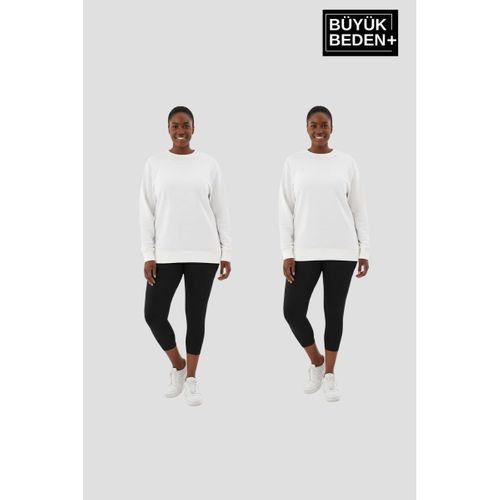 Kadın Büyük Beden Bisiklet Yaka 2’li Set-Rahat Kalıp İnce Sweatshirt SPR26BSWK956+2