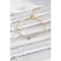 Zirkon Taşlı Yonca Model Gold Renk Kadın Bileklik