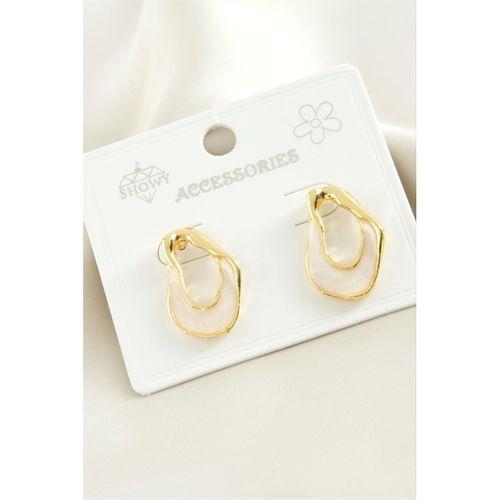 Oval Mineli Metal Küpe