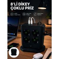 8li Dikey Çoklu Priz 4 Usb 2 Type-c Girişli Akım Korumalı Uzatma Prizi