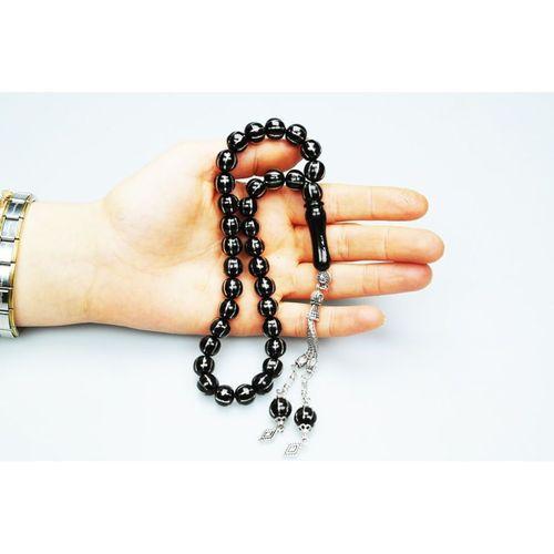 Karpuz Dilimi Sekizli Alpaka İşlemeli Oltu Sıkması Tespih