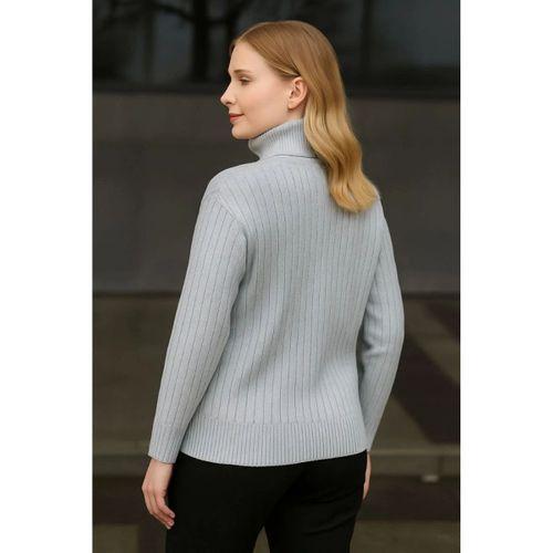 Balıkcı Yaka Bağazlı Triko Kazak Pamuklu Kalın Fitilli Dokuma - Gri