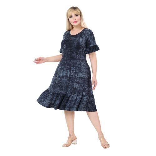 Melsay Butik Antrasit Batik Yıkamalı Fırfırlı Cepli Kısa Kollu Kadın Midi Elbise