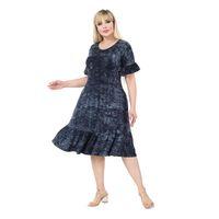 Melsay Butik Antrasit Batik Yıkamalı Fırfırlı Cepli Kısa Kollu Kadın Midi Elbise