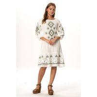 Yarım Kol Vual Yeşim Kemer Detaylı Nakışlı Kısa Yazlık Elbise Beyaz Byz