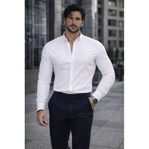 Likralı Regular Fit Nefes Alabilir Klasik Erkek Oxford Gömlek - Beyaz