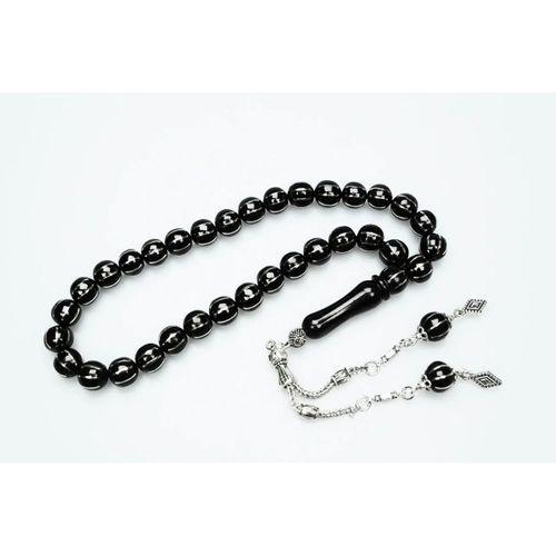 Karpuz Dilimi Sekizli Alpaka İşlemeli Oltu Sıkması Tespih