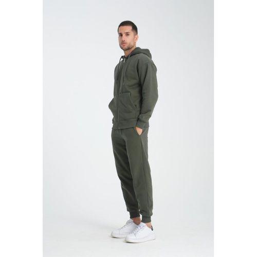 İçi Peluş Üç İplik Kumaş Oversize Fermuarlı Kapüşonlu Sweatshirt - Çam Yeşili