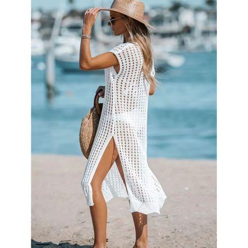 Kadın Sıfır Kol V Yaka Yanı Derin Yırtmaçlı Midi Boy Triko Elbise