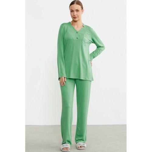 Sementa 76438 Yarım Düğmeli Cep Detaylı Pijama Takım