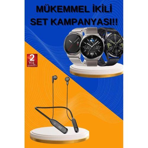Alarm Ve Titreşim Özellikli Akıllı Saat Ve Mikrofonlu Kablolu Bluetooth Kulaklık 60 Saat