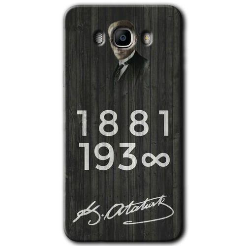 MRCİLETİSİM Samsung Galaxy J7 2016 Kılıf HD Desen Baskılı Arka Kapak + Temperli Cam - Atatürk Ahşap İmza