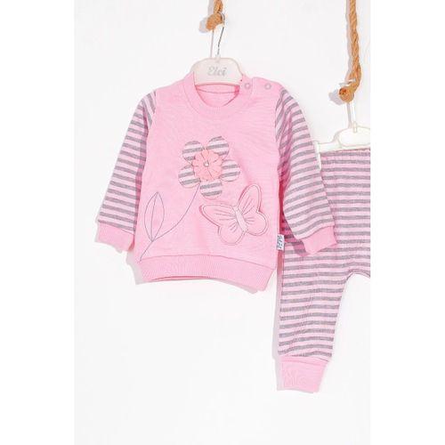 Kelebekli Çiçek Nakışlı Pamuklu 2'li Kız Bebek Takımı