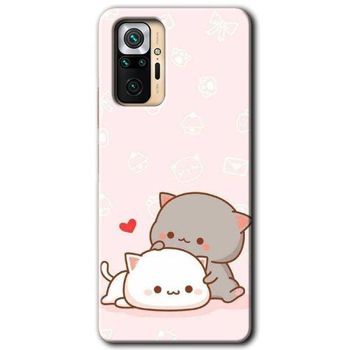 Xiaomi Redmi Note 10 Pro Kılıf Baskılı Kapak - Kedi Aşkı +Tam Kaplayan Mat Seramik