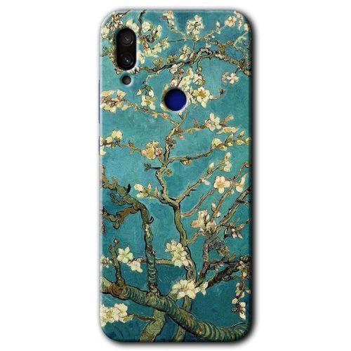 MRCİLETİSİM Xiaomi Redmi Note 7 Kılıf HD Desen Baskılı Arka Kapak+Temperli Cam - Almond Blossom