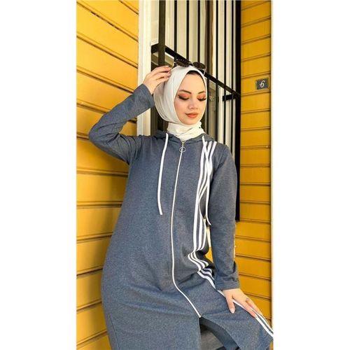 Fermuarlı Kapşonlu Uzun Tunik Pantolon İkili Tesettür Eşofman Takımı - 03077.006 - İndigo