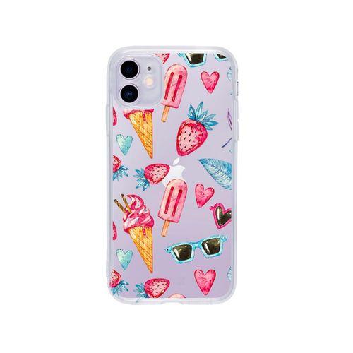 iPhone 11 Summer Çilek Desenli Premium Şeffaf Silikon Kılıf
