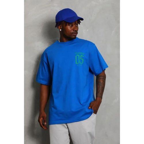 Erkek Baskılı T-Shirt Kısa Kol Bisiklet Yaka Regular Fit Rahat Kalıp Günlük Tişört - Saks Mavisi