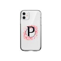 iPhone 11 Pembe Çiçek Desen P Harfli Şeffaf Kılıf