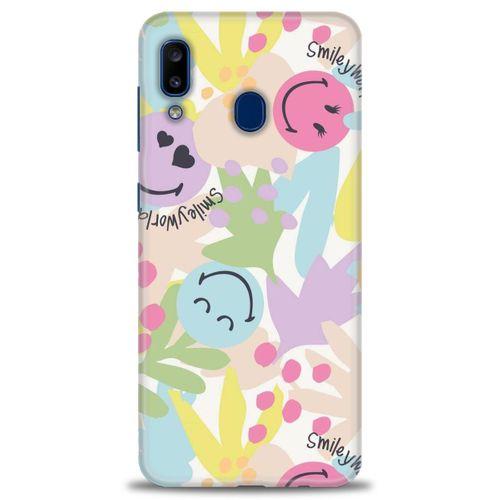 Samsung Galaxy A20 Kılıf HD Baskılı Kılıf - Smiley World + Tam Ekran Koruyucu