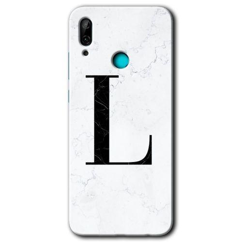 Huawei P smart 2019 Kılıf HD Desen Baskılı Arka Kapak - Beyaz Mermer Desenli L Harfi + Kırılmaz Cam