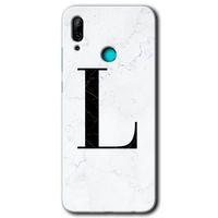 Huawei P smart 2019 Kılıf HD Desen Baskılı Arka Kapak - Beyaz Mermer Desenli L Harfi + Kırılmaz Cam