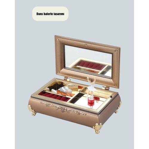 Müzikli Balerin Figürlü Takı Kutusu Piyano Desenli Dekoratif