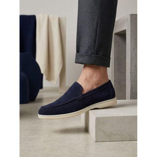 BA0252 %100 İçi Dışı Hakiki Deri Erkek Lacivert Süet Casual Loafer Termo Taban Ayakkabı