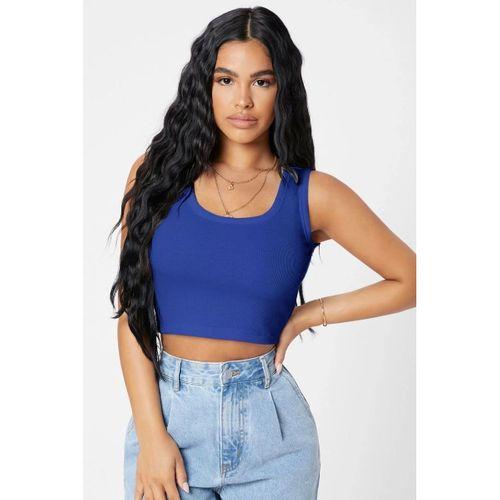 Kadın Lacivert Modern Fit Kare Yaka Crop Top Bluz