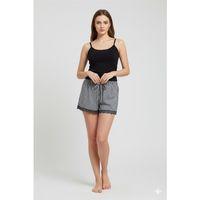 Çizgili Penye Kadın Ev Şortu Bacak Dantel Detaylı Ev Giyim Siyah