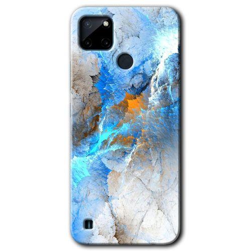 MRCİLETİSİM Realme C21 Kılıf HD Desen Baskılı Arka Kapak + Temperli Cam - Mavi Buzul