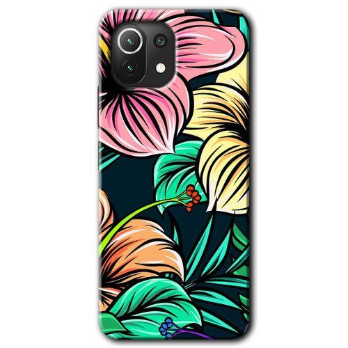 Xiaomi Mi 11 Kılıf HD Desen Baskılı Arka Kapak + Temperli Cam - Çizim Çiçekler