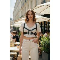 Siyah Kadın Kemer Metal Halkalı Çapraz Göğüs Aksesuarı - Brf1182