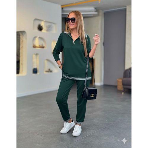 Kadın Uzun Kollu Fermuarlı şerit Detay Desenli Alt üst Ikili Viskon Iki Iplik Takım